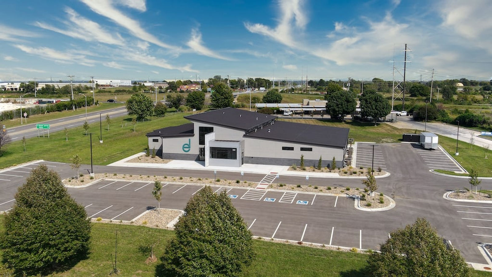 Aerial view of the Dance Expressions studio in Shawnee, Kansas
